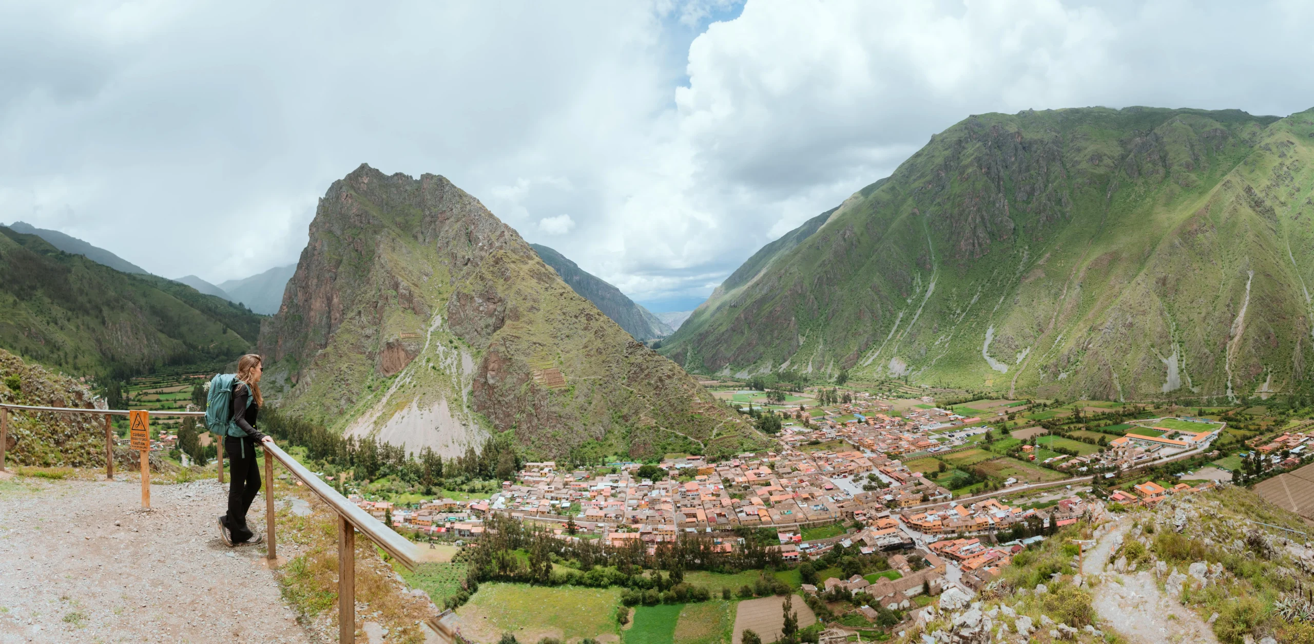 Panoramic view of Ollantaytambo and surrounding Sacred Valley